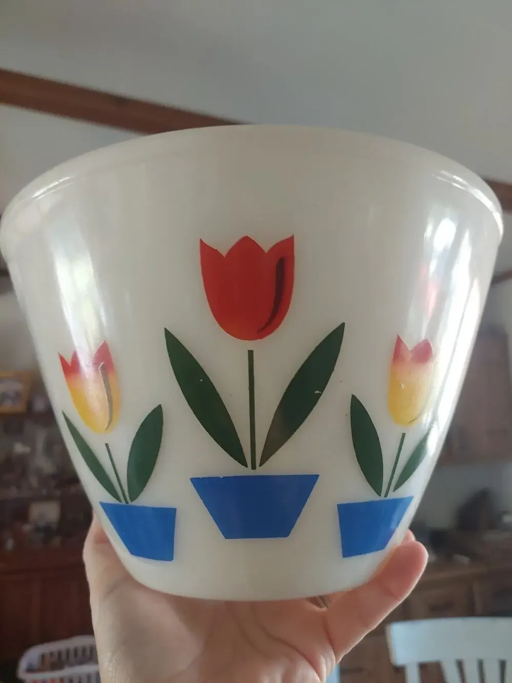 Vintage MCM Fire King Glass Mixing Bowl Tulip Floral Pattern 9 1/2